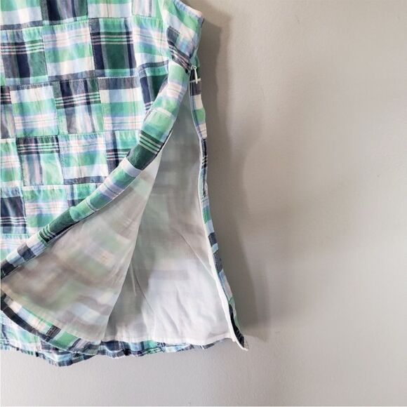 Talbots Patchwork Button Back Tank Top Womens Medium Blue Plaid Madras Cotton - Picture 13 of 13
